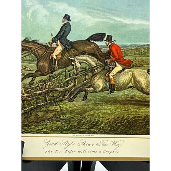 VTG Set Of 4 1859 Henry Alken Fores`s Hunting Sketches On Tin , Cork Backed Rare - Picture 7 of 9